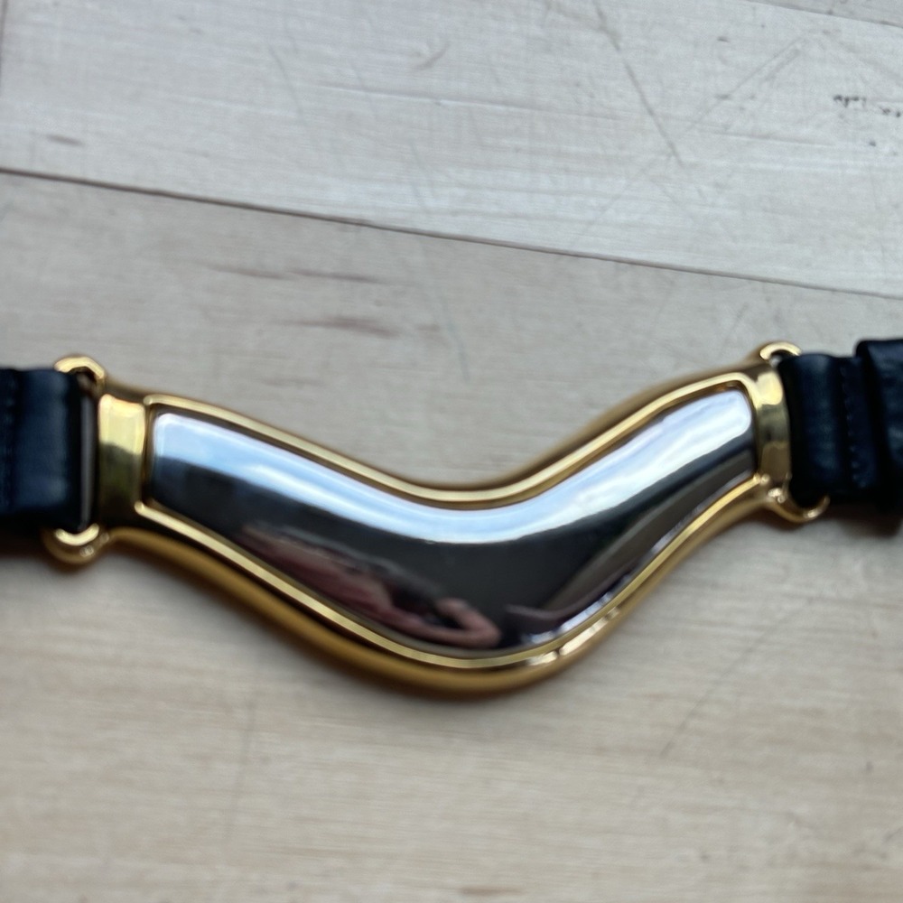 Les Creations Elite Black‎ Genuine Leather Belt Size 30 Metal Buckle 80s Retro - Picture 2 of 10